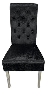 Designer Lucy Chair - PU or Crushed Velvet - Wooden or Chrome Legs - Available in Black, Cream or Dark Grey