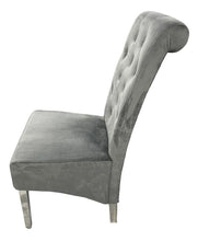 Load image into Gallery viewer, Designer Lucy Chair - PU or Crushed Velvet - Wooden or Chrome Legs - Available in Black, Cream or Dark Grey
