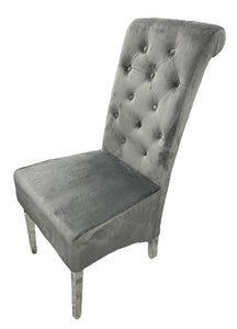 Designer Lucy Chair - PU or Crushed Velvet - Wooden or Chrome Legs - Available in Black, Cream or Dark Grey