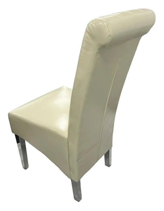 Designer Lucy Chair - PU or Crushed Velvet - Wooden or Chrome Legs - Available in Black, Cream or Dark Grey