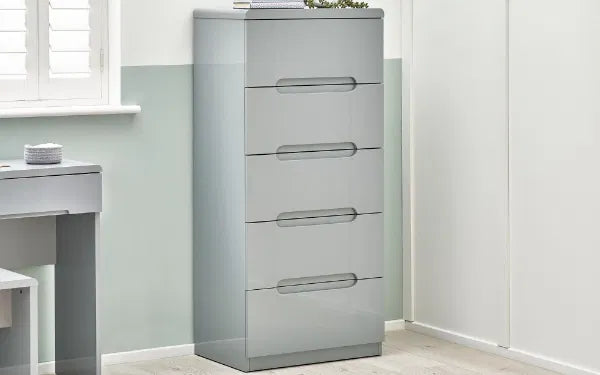 Manhattan Bedroom Range - Colour Option White or Grey - 2 Drawer Beside, 3 Drawer Chest, 3+2 drawer Chest, 5 drawer Narrow Chest, 6 Drawer Wide Chest, Double & King Size Bed, Underbed Drawers, 2 Drawer Dressing Table,