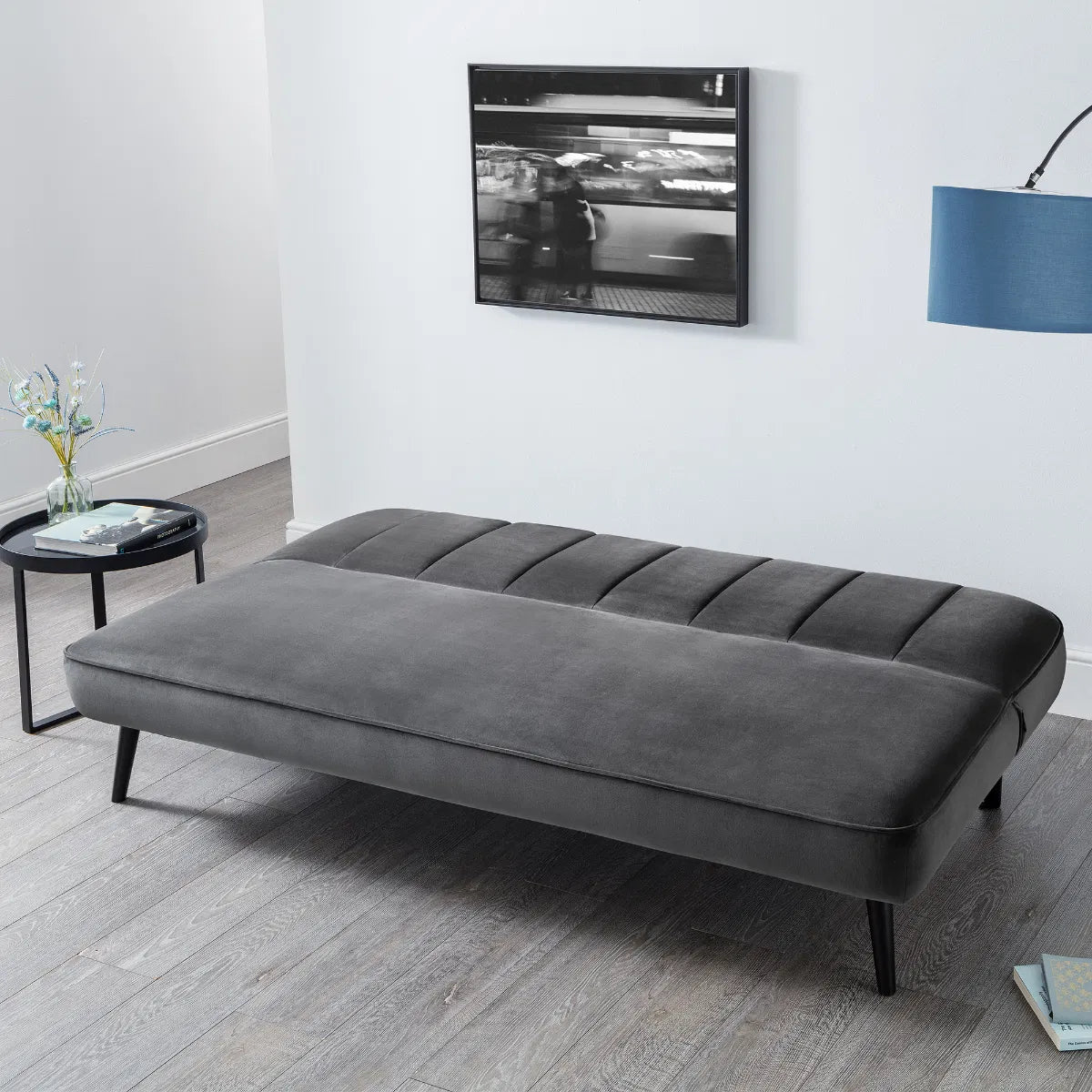 Retro Click-Clack Curved Back Sofabed - Grey Velvet