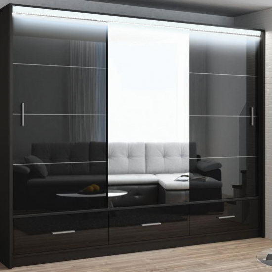 LIAMARSY LED Wardrobe Black-Gloss / White-Gloss / Grey-Graphite