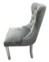 Load image into Gallery viewer, Mayfair Velvet Chair (Lion Knocker/Chrome Legs) - Available in Dark Grey or Ivory
