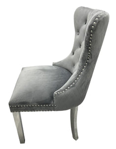 Mayfair Velvet Chair (Lion Knocker/Chrome Legs) - Available in Dark Grey or Ivory