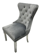 Load image into Gallery viewer, Mayfair Velvet Chair (Lion Knocker/Chrome Legs) - Available in Dark Grey or Ivory
