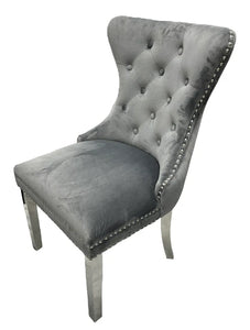 Mayfair Velvet Chair (Lion Knocker/Chrome Legs) - Available in Dark Grey or Ivory