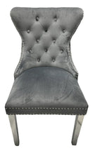 Load image into Gallery viewer, Mayfair Velvet Chair (Lion Knocker/Chrome Legs) - Available in Dark Grey or Ivory
