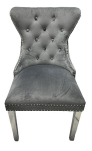 Mayfair Velvet Chair (Lion Knocker/Chrome Legs) - Available in Dark Grey or Ivory