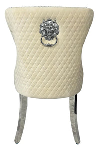 Mayfair Velvet Chair (Lion Knocker/Chrome Legs) - Available in Dark Grey or Ivory