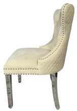 Load image into Gallery viewer, Mayfair Velvet Chair (Lion Knocker/Chrome Legs) - Available in Dark Grey or Ivory
