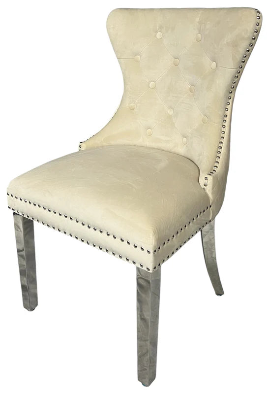 Mayfair Velvet Chair (Lion Knocker/Chrome Legs) - Available in Dark Grey or Ivory