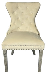 Mayfair Velvet Chair (Lion Knocker/Chrome Legs) - Available in Dark Grey or Ivory