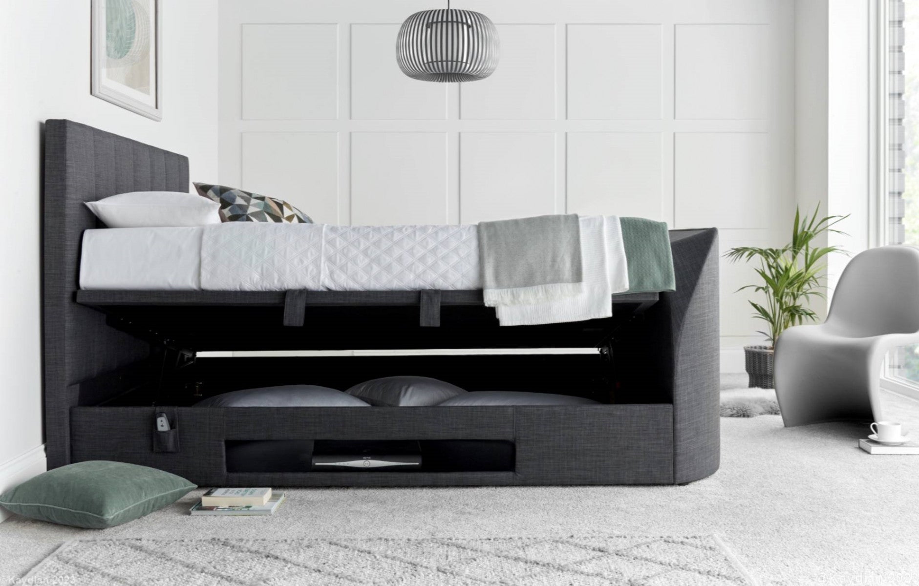 Medway TV Storage Bed - Available in Grey or Slate - Double, KingSize & SuperKing Sizes