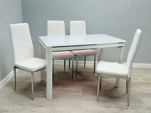 Morano White, Grey or Black Glass Table - Quilted California Seating Option Available