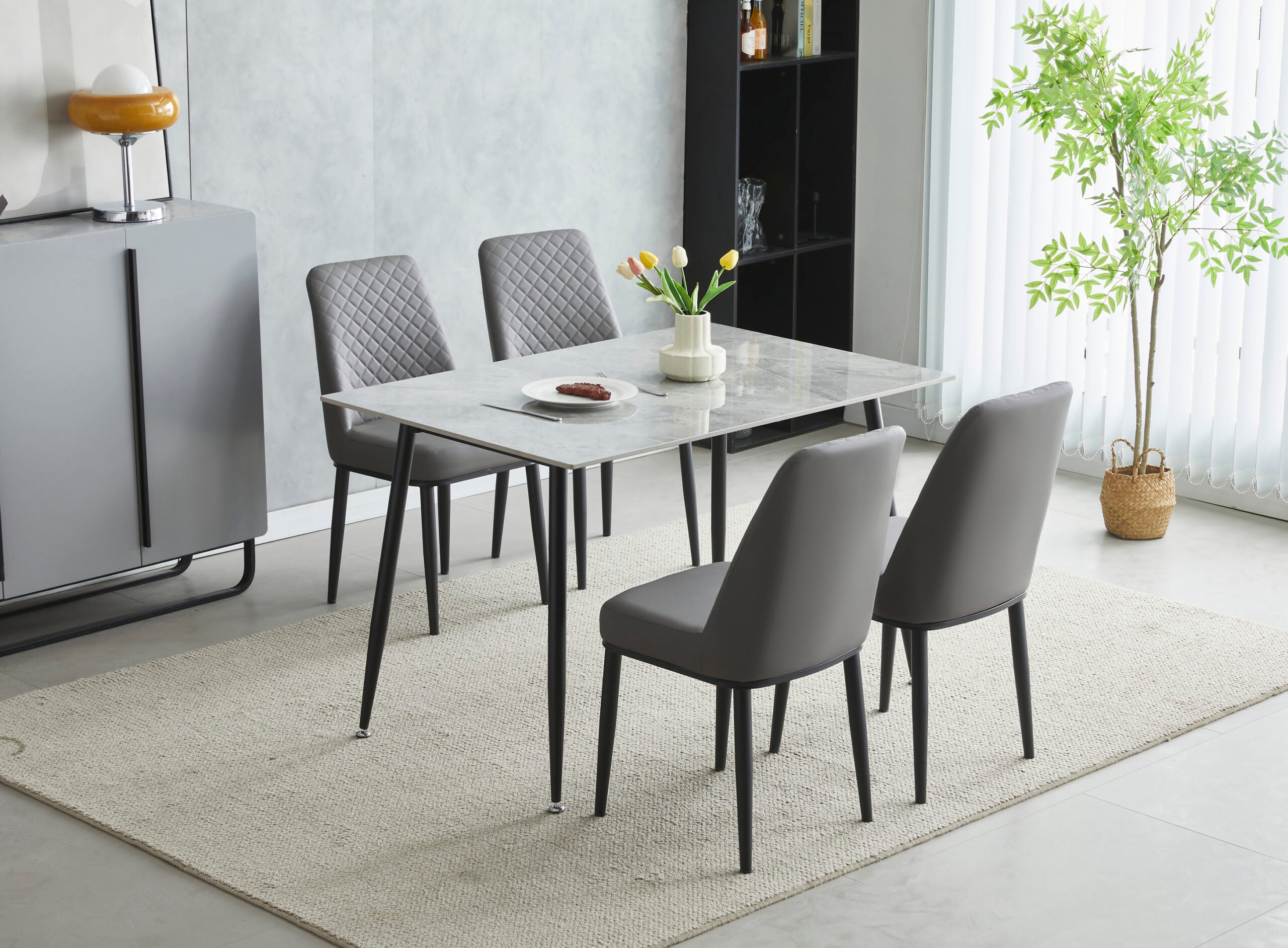 Oxford Ceramic Dining Table 1.2m - White, Grey or Black - Quilted Seating Option Available