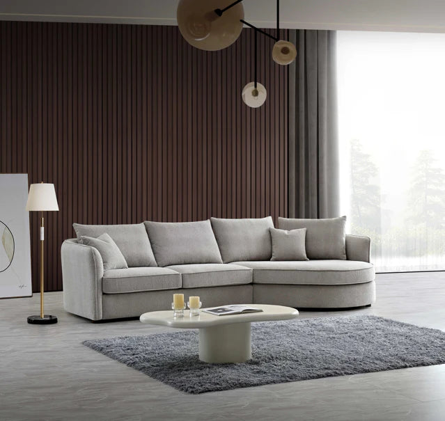 Luxury Rubin Corner Chaise in Charcoal or Pebble Boucle - Right Hand Facing