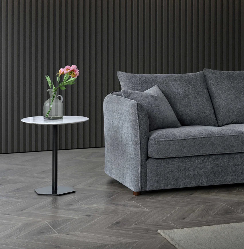 Luxury Rubin Corner Chaise in Charcoal or Pebble Boucle - Right Hand Facing