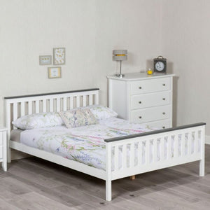 Shanghai Bed - White & Grey - Available in Single(3Ft), Small Double(4Ft), Double(4"6Ft) & KingSize (5Ft)