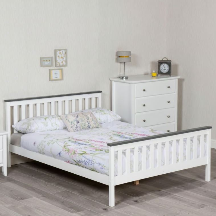 Shanghai Bed - White & Grey - Available in Single(3Ft), Small Double(4Ft), Double(4