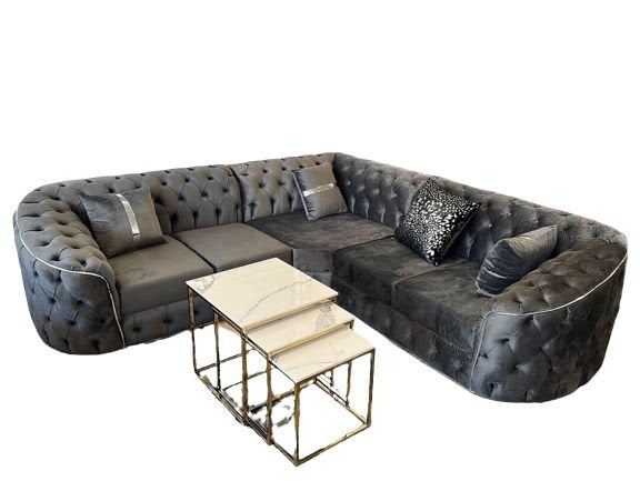 Toro Sofa Set - 3+2+Arm Chair & Corner Options - Available in Black & Gold or Grey & Silver