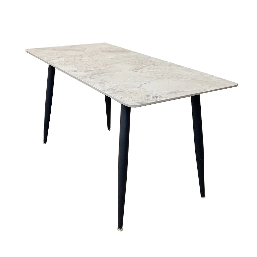 Titus 1.4 Black Dining Table with Sintered Stone Top (ash Grey, Polar White) & Alba Leather Dining Chair (Grey, Tan or Khaki)