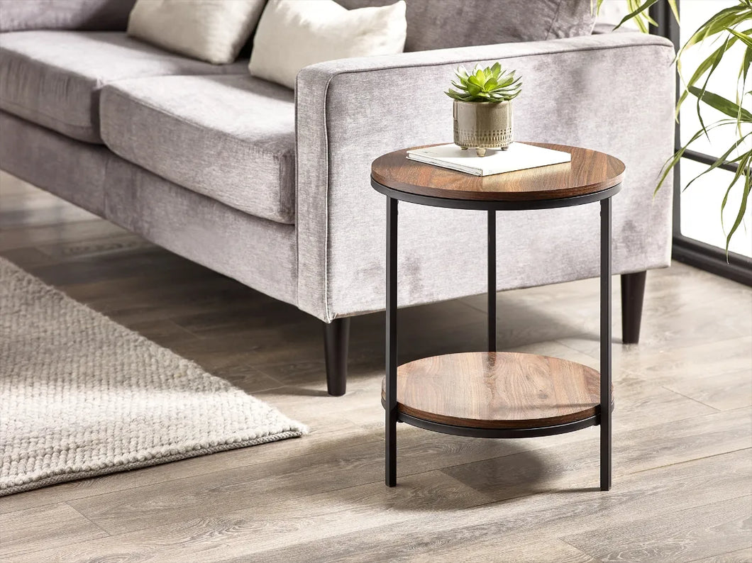 Tribeca Circular Lamp Table With Shelf - Sonoma Oak or Walnut - 45cm D x 45cm W x 55cm H