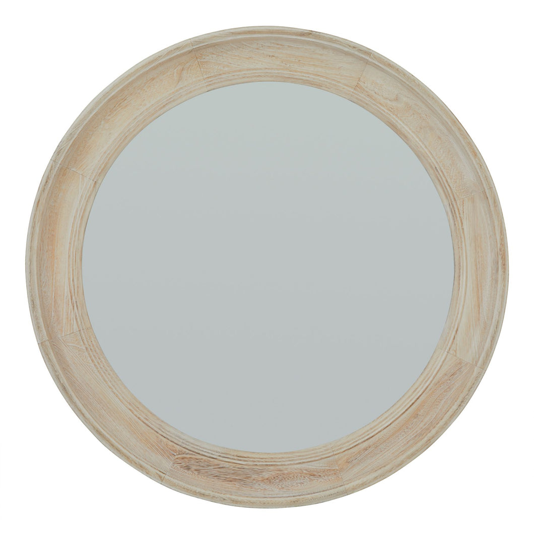 Washed Wood Round Framed Mirror