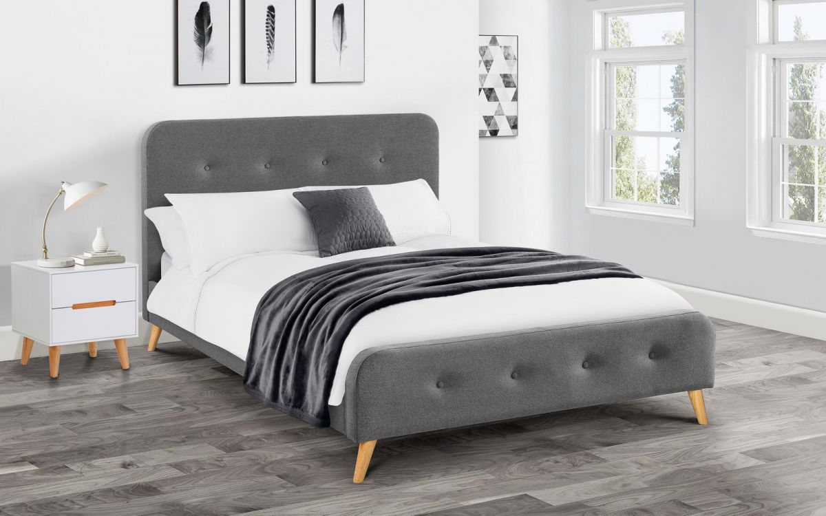 Astrid Curved Retro Grey Fabric Bed - Available in Double and Kingsize