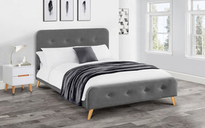 Astrid Curved Retro Grey Fabric Bed - Available in Double and Kingsize