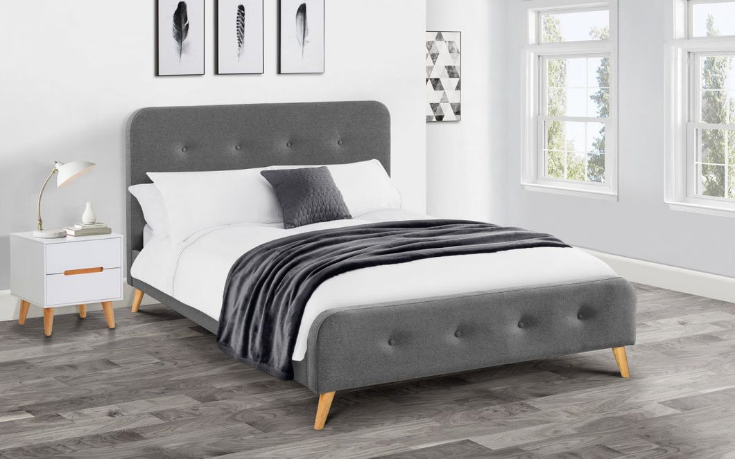Astrid Curved Retro Grey Fabric Bed - Available in Double and Kingsize