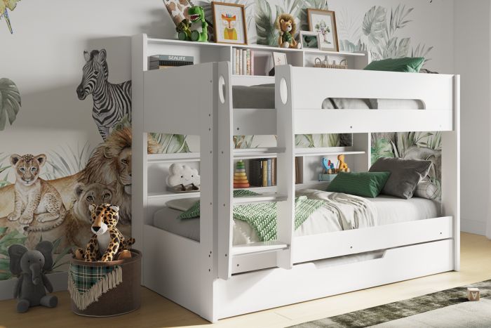 Interstellar Bunk Bed With Shelving - Available in White