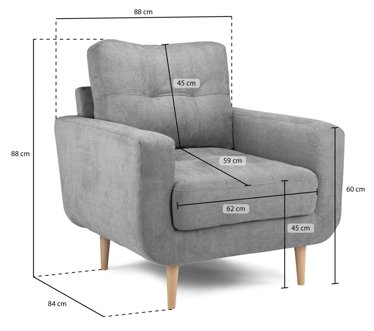 Aurora Sofa -  Grey Fabric - Available in Corner, 3+2 & Armcahir