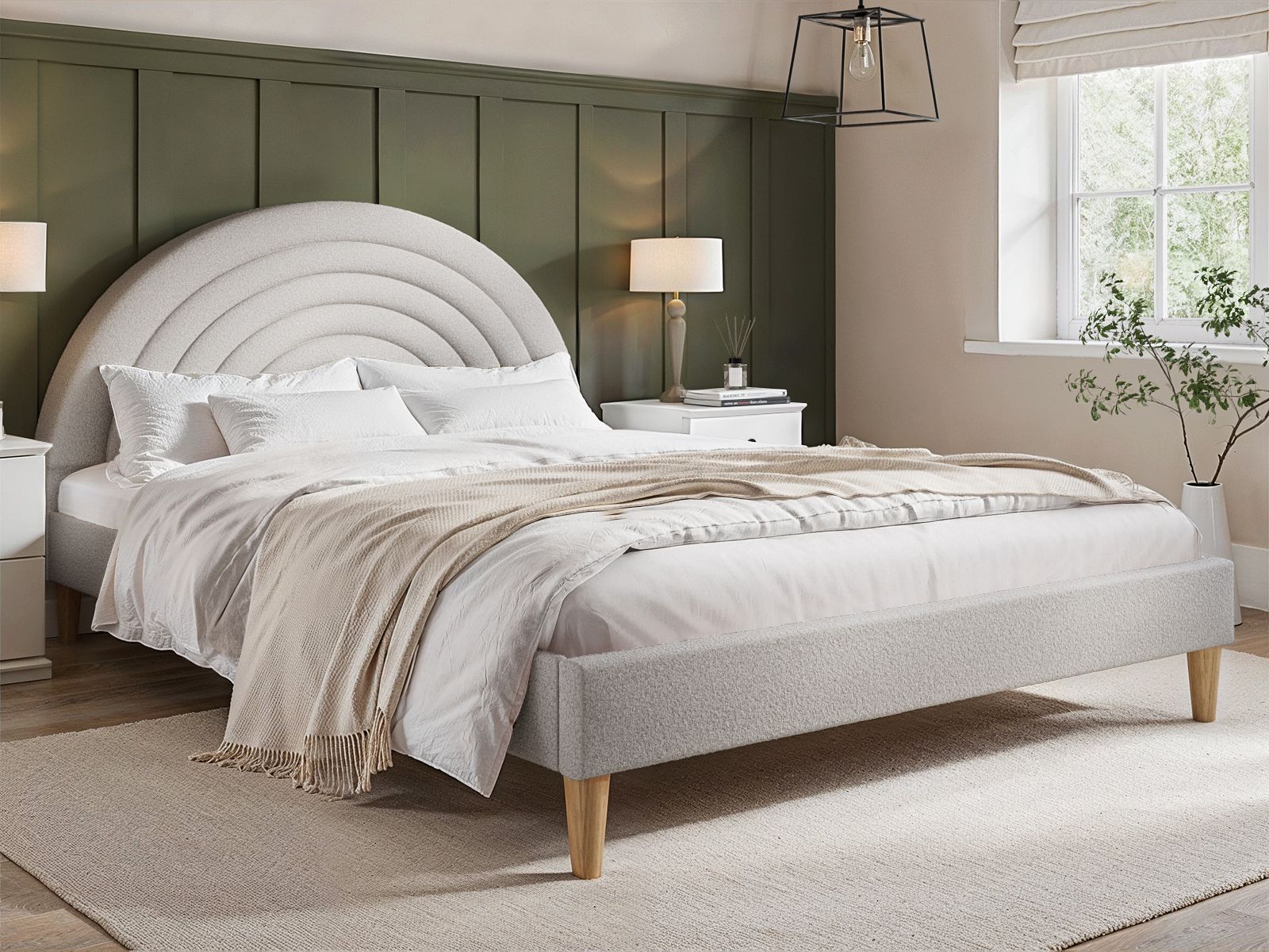 Ava Boucle Fabric Bed - Available in Double - Mattress Options