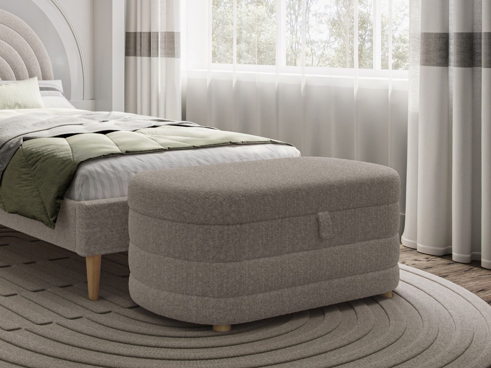 Ava Boucle Fabric Bed - Available in Double - Mattress Options