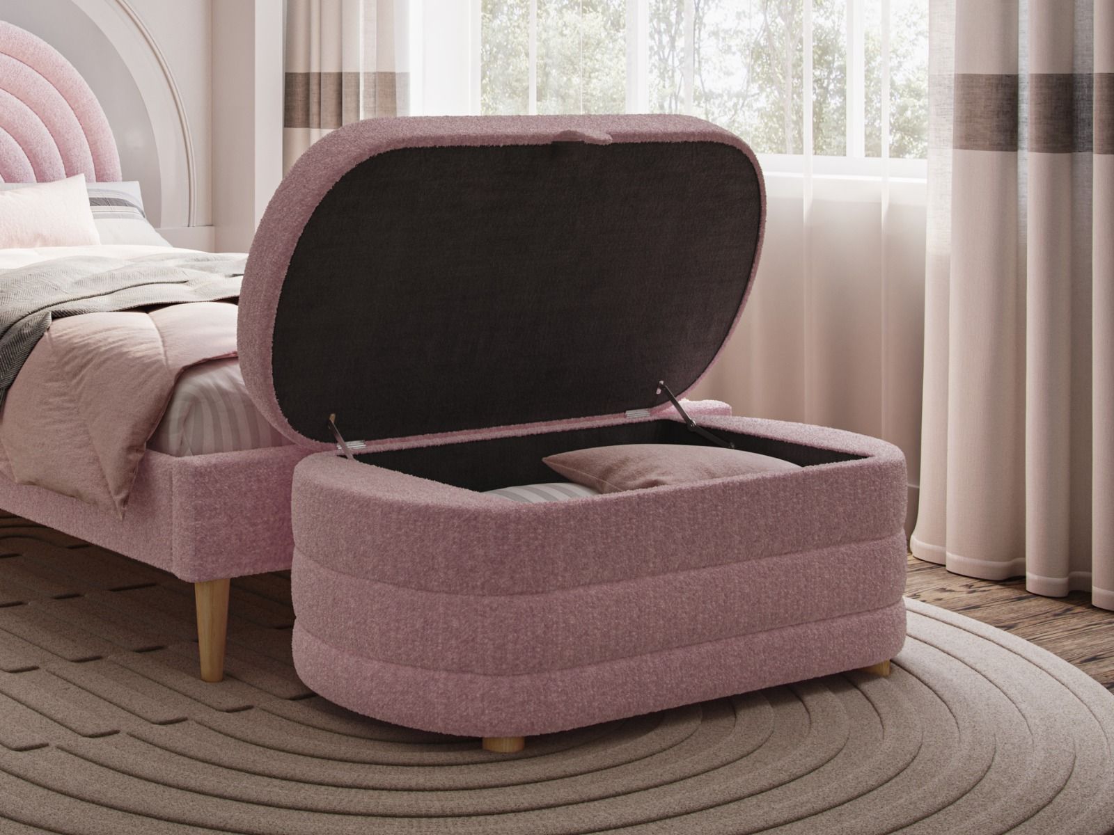 Ava Boucle Fabric Bed - Available in Double - Mattress Options