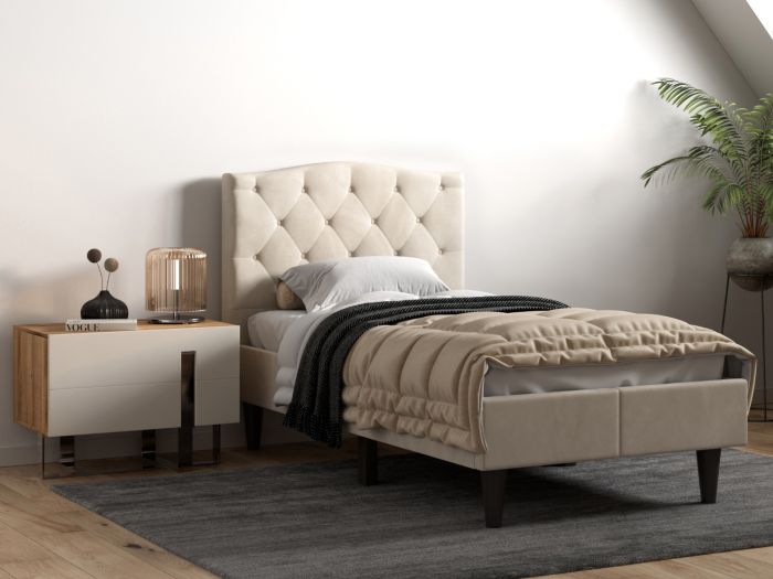 Basrkby Biege Fabric Bed - Available in Double, KingSize & SuperKing