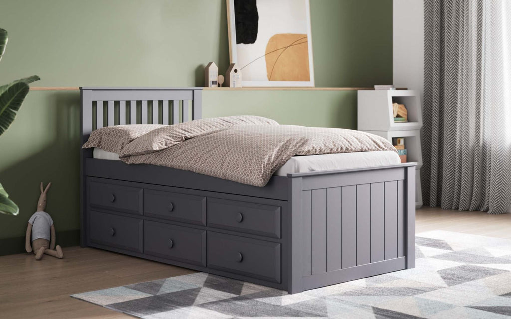 Stylish Montana guest Bed With Drawers - Available in Grey or White - Trundle Mattress Option