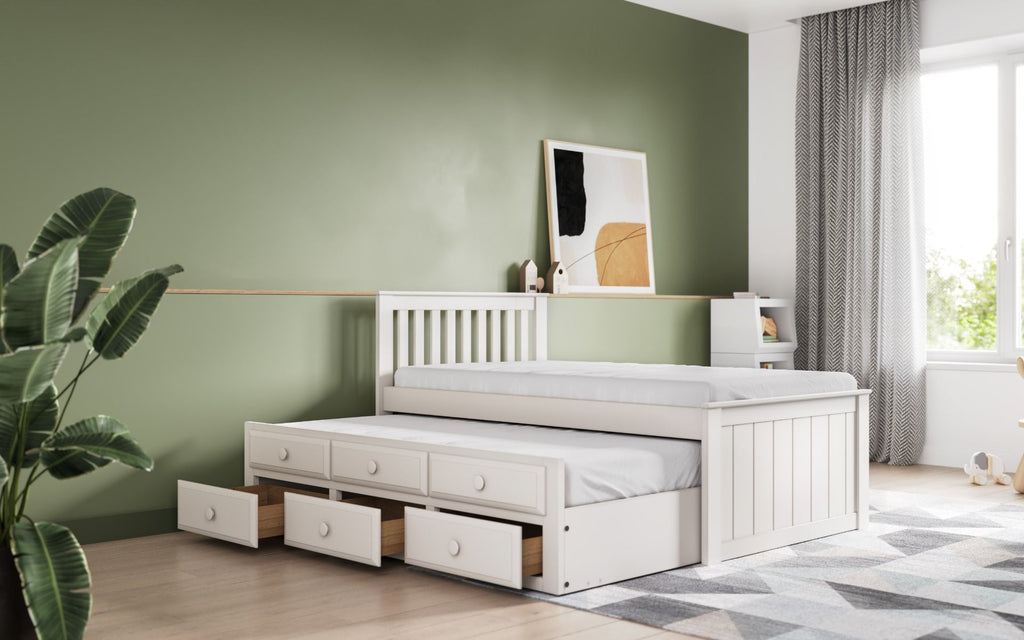 Stylish Montana guest Bed With Drawers - Available in Grey or White - Trundle Mattress Option