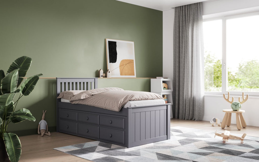 Stylish Montana guest Bed With Drawers - Available in Grey or White - Trundle Mattress Option