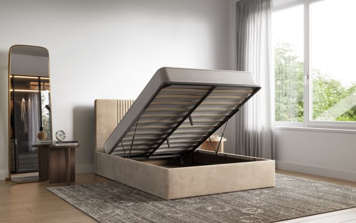 Silver or Mink Sonar Velvet Ottoman Bed - Available in Double Or KingSize