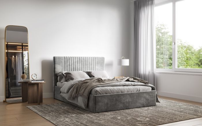 Silver or Mink Sonar Velvet Ottoman Bed - Available in Double Or KingSize