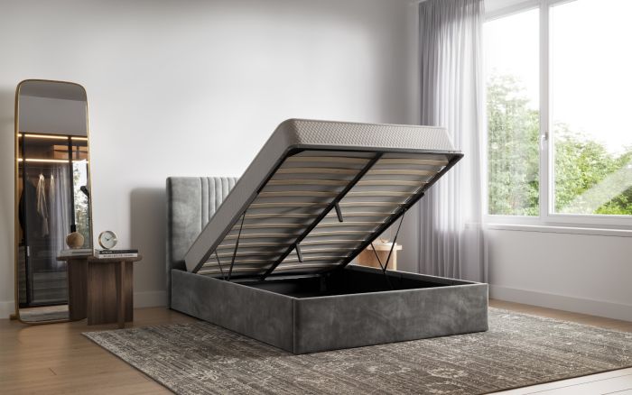 Silver or Mink Sonar Velvet Ottoman Bed - Available in Double Or KingSize