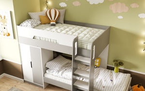 Benjamin Bunk Bed With Wardrobe White And Grey - Mattress Options