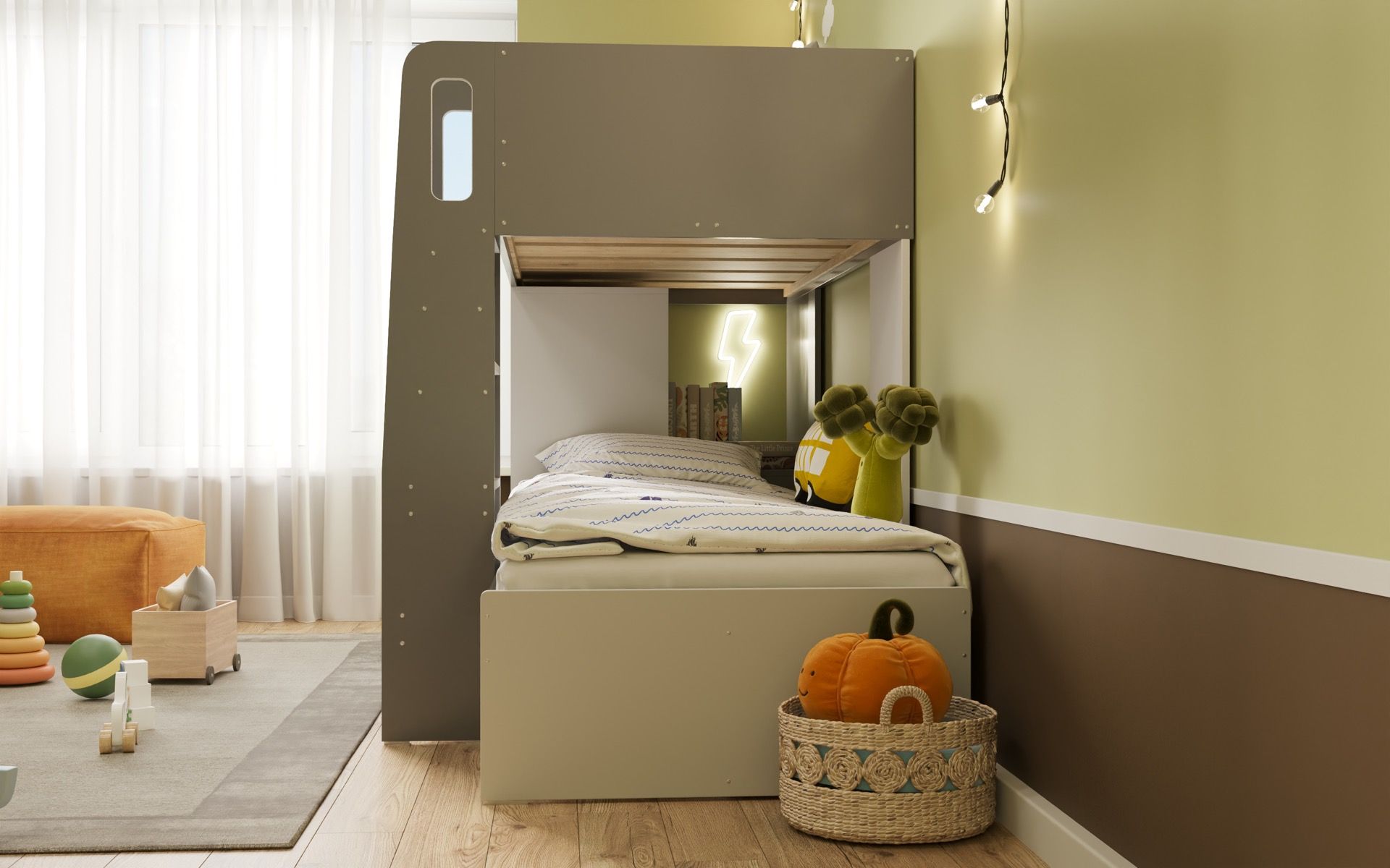 Benjamin Bunk Bed With Wardrobe White And Grey - Mattress Options