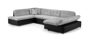 Bergen U Shaped SofaBed - Colours Grey or Black & Grey - Available in LHF/RHF U Corner