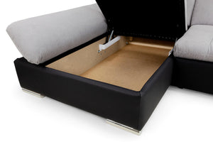 Bergen U Shaped SofaBed - Colours Grey or Black & Grey - Available in LHF/RHF U Corner