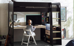 Kids Blaze Gaming Highsleeper - Available in All White or Black And Pale Wood - Optional Mattress