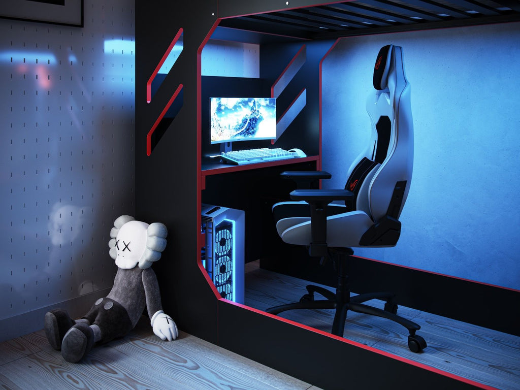 Recoil Shuttle LED Gaming Bed High Sleeper Single - Available in Black & Red or White