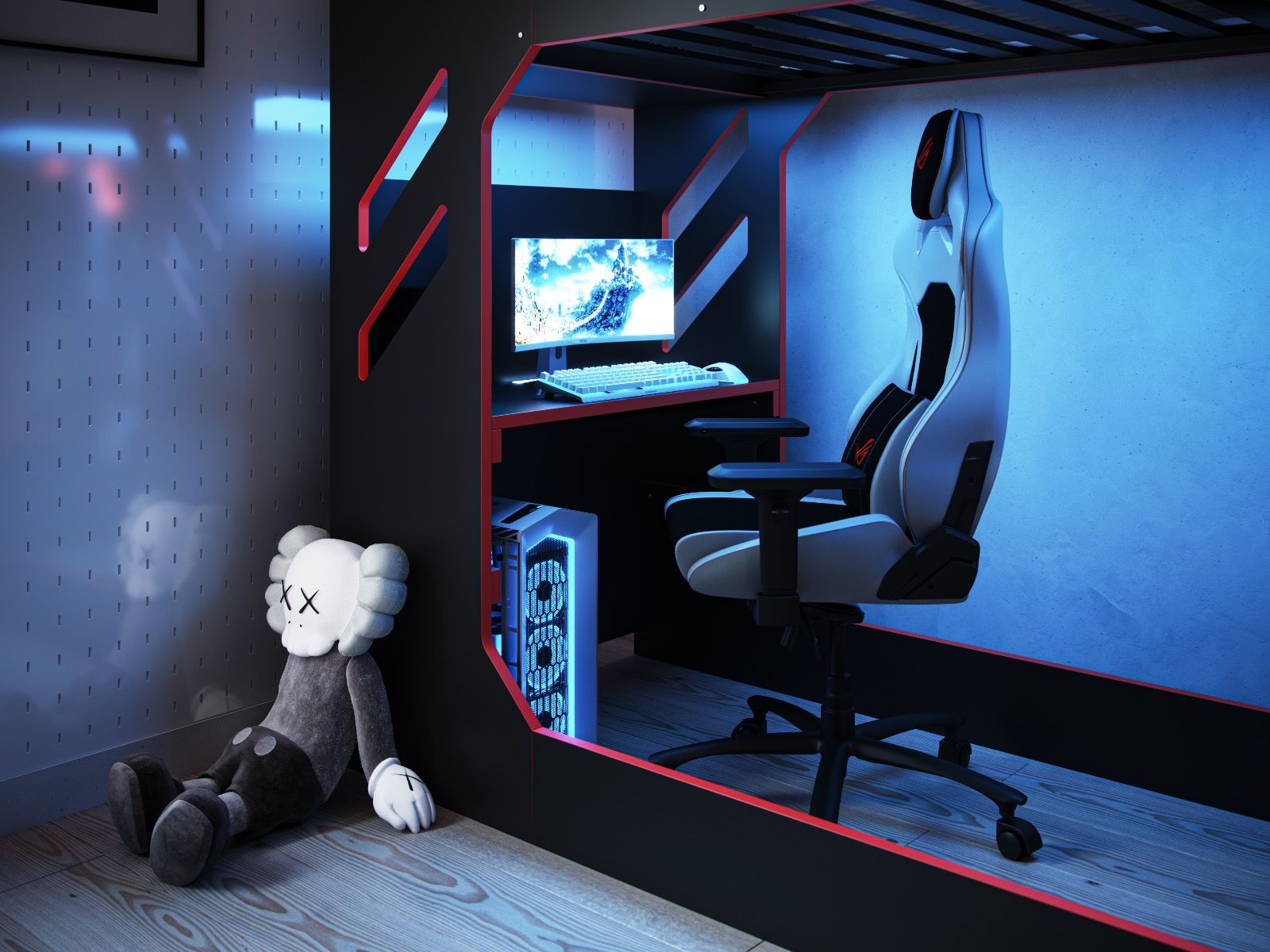Recoil Shuttle LED Gaming Bed High Sleeper Single - Available in Black & Red or White